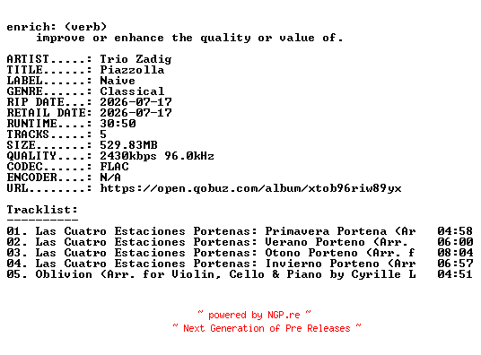 NFO for the release Trio_Zadig-Piazzolla-24BIT-WEB-FLAC-2026-ENRiCH by ENRiCH