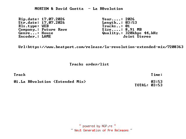 NFO for the release MORTEN_And_David_Guetta_-_La_Revolution_(Extended_Mix)-SINGLE-WEB-2026-FMC by FMC