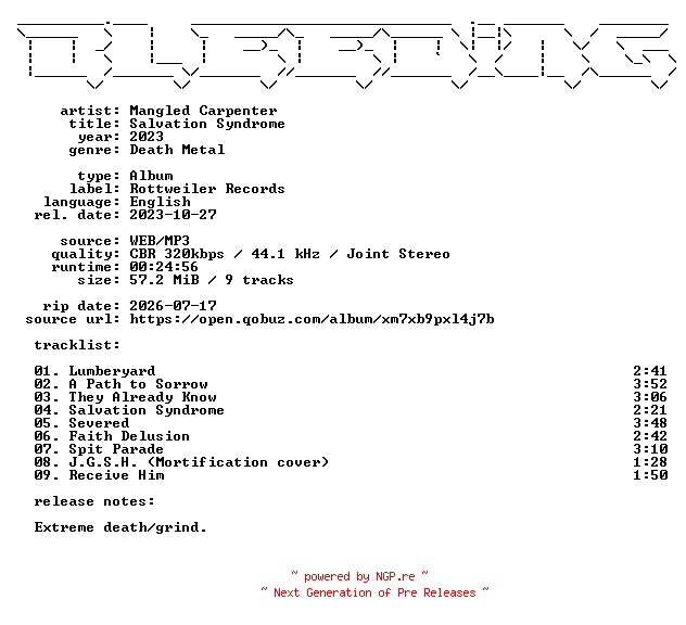 NFO for the release Mangled_Carpenter-Salvation_Syndrome-WEB-2023-BLEEDiNG by BLEEDiNG