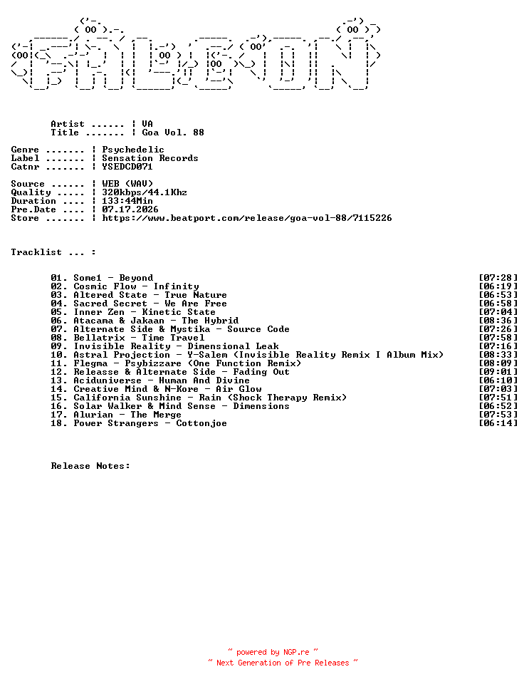 NFO for the release VA-Goa_Vol._88-(YSEDCD071)-WEB-2026-FALCON by FALCON