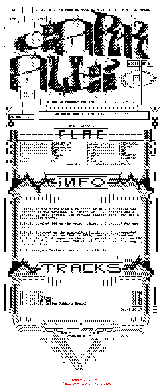 NFO for the release Bis-Primal.-(XQJZ-91001)-JP-CD-FLAC-2011-DARKAUDiO by DARKAUDiO