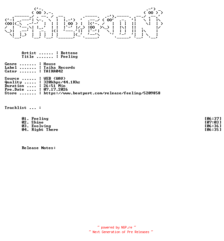 NFO for the release Bottene-Feeling-(TAIKA042)-WEB-2025-FALCON by FALCON