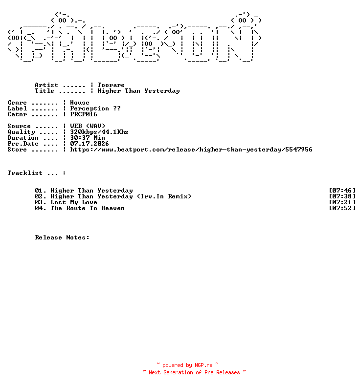 NFO for the release Toorare-Higher_Than_Yesterday-(PRCP016)-WEB-2025-FALCON by FALCON