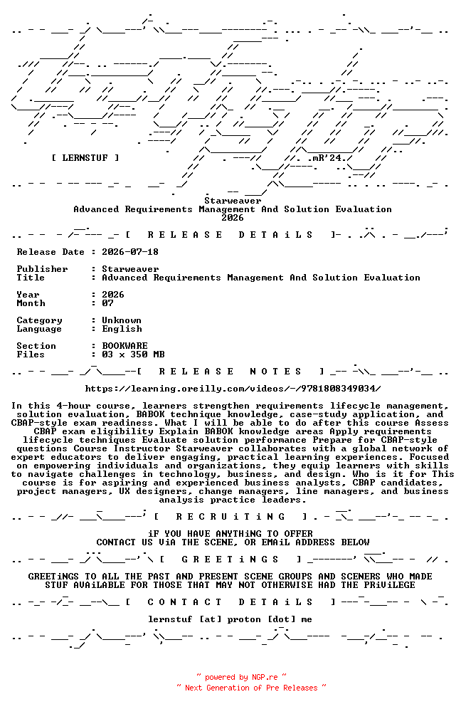 NFO for the release Starweaver.-.Advanced.Requirements.Management.And.Solution.Evaluation.2026.BOOKWARE-LERNSTUF by LERNSTUF