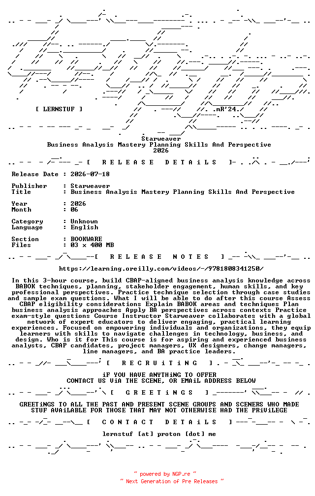 NFO for the release Starweaver.-.Business.Analysis.Mastery.Planning.Skills.And.Perspective.2026.BOOKWARE-LERNSTUF by LERNSTUF