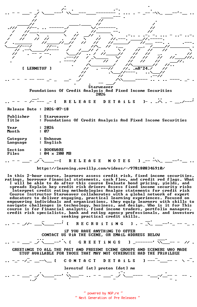 NFO for the release Starweaver.-.Foundations.Of.Credit.Analysis.And.Fixed.Income.Securities.2026.BOOKWARE-LERNSTUF by LERNSTUF