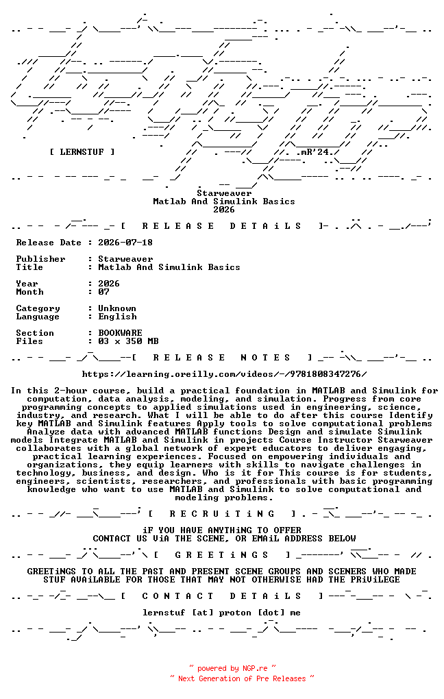NFO for the release Starweaver.-.Matlab.And.Simulink.Basics.2026.BOOKWARE-LERNSTUF by LERNSTUF