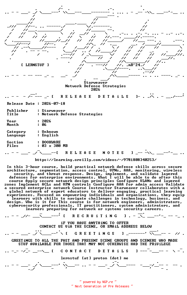 NFO for the release Starweaver.-.Network.Defense.Strategies.2026.BOOKWARE-LERNSTUF by LERNSTUF