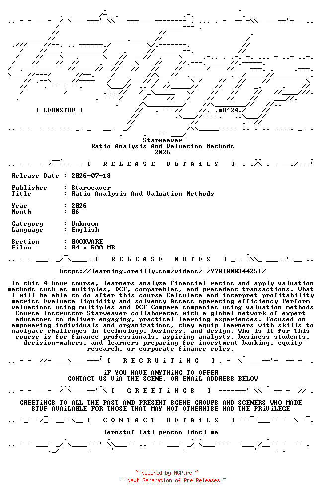 NFO for the release Starweaver.-.Ratio.Analysis.And.Valuation.Methods.2026.BOOKWARE-LERNSTUF by LERNSTUF