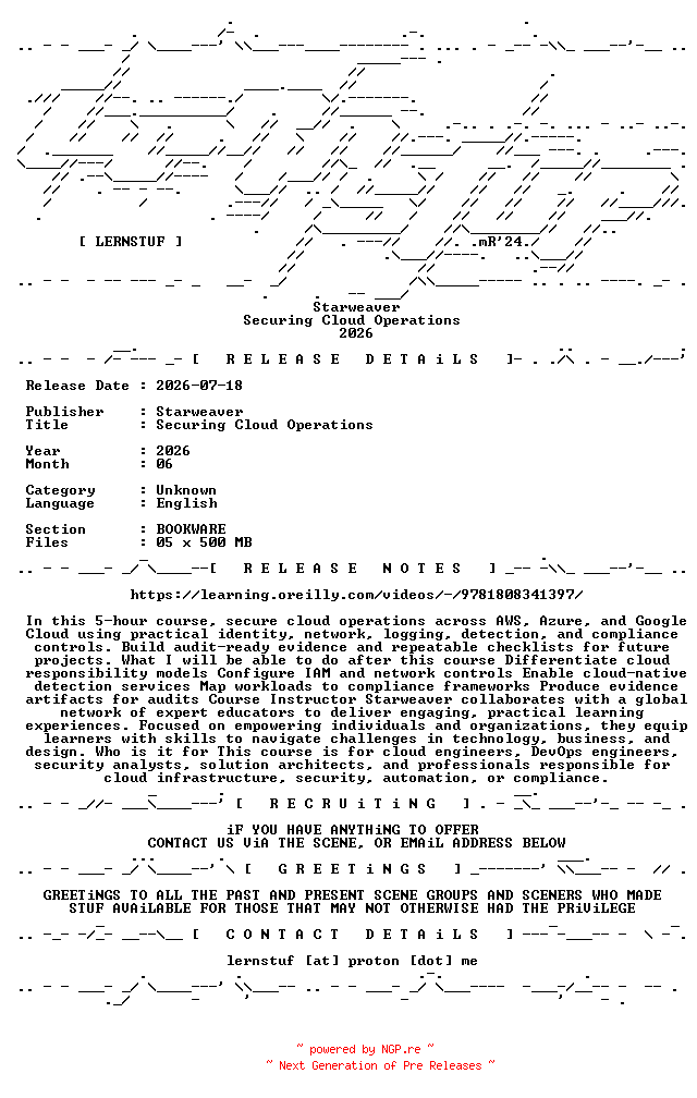 NFO for the release Starweaver.-.Securing.Cloud.Operations.2026.BOOKWARE-LERNSTUF by LERNSTUF