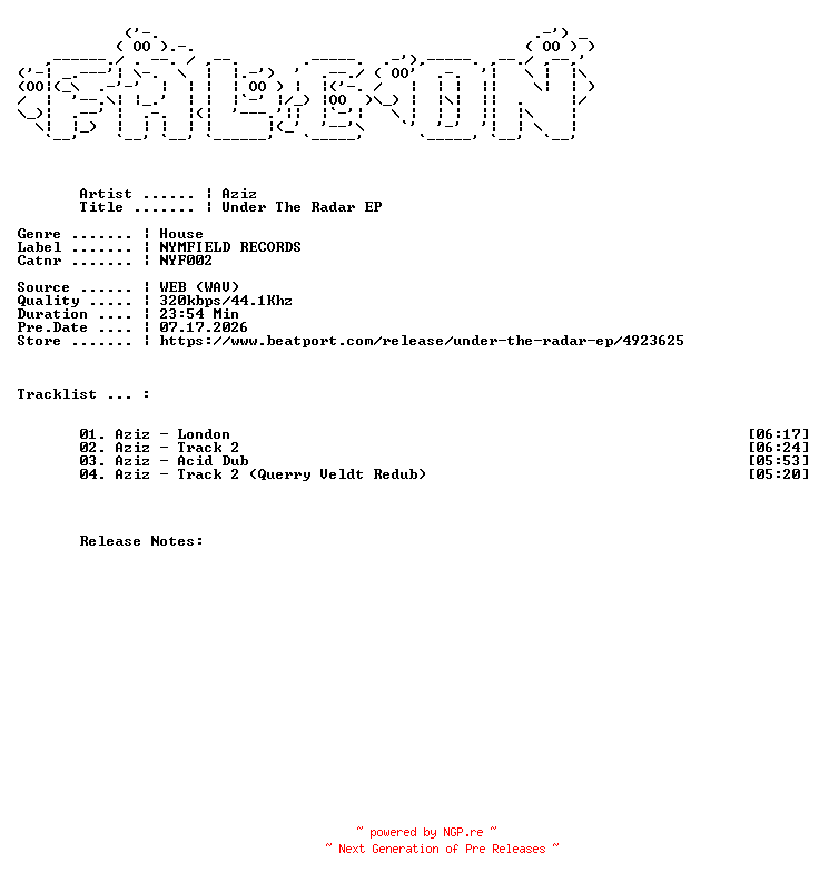 NFO for the release Aziz-Under_The_Radar_EP-(NYF002)-WEB-2025-FALCON by FALCON