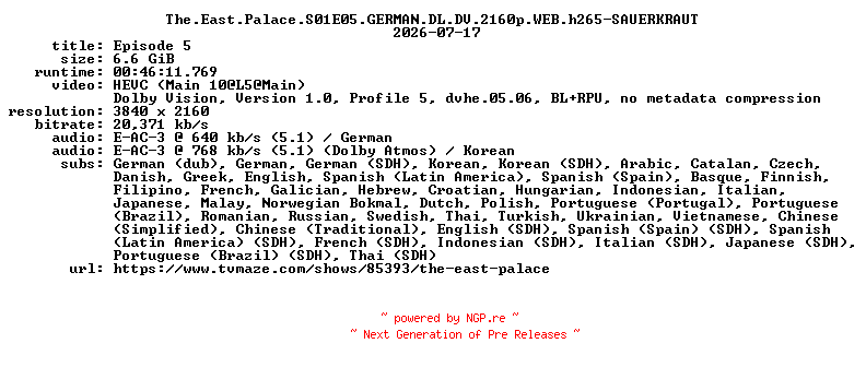 NFO for the release The.East.Palace.S01E05.GERMAN.DL.DV.2160p.WEB.h265-SAUERKRAUT by SAUERKRAUT