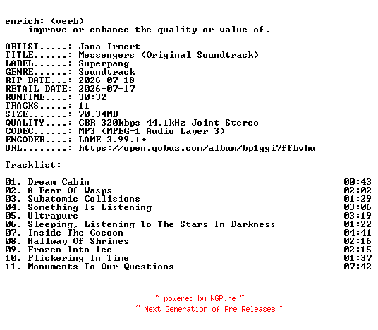 NFO for the release Jana_Irmert-Messengers_(Original_Soundtrack)-OST-WEB-2026-ENRiCH by ENRiCH
