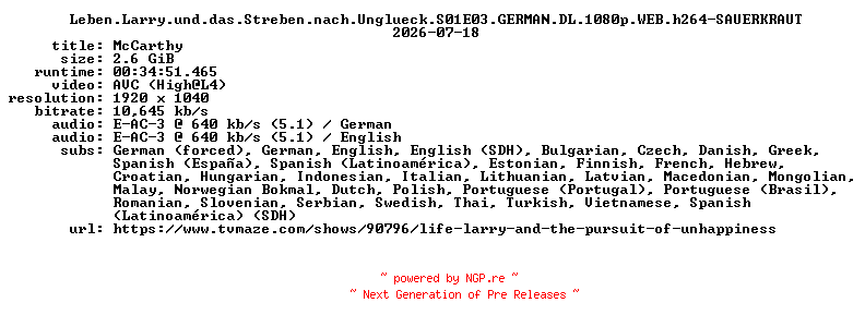 NFO for the release Leben.Larry.und.das.Streben.nach.Unglueck.S01E03.GERMAN.DL.1080p.WEB.h264-SAUERKRAUT by SAUERKRAUT