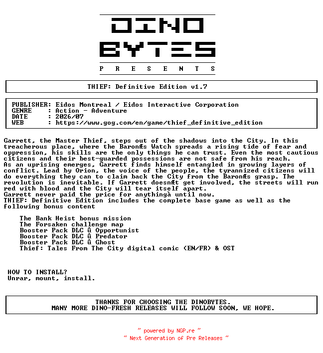 NFO for the release THIEF_Definitive_Edition_v1.7_GOG-DINOByTES by DINOByTES