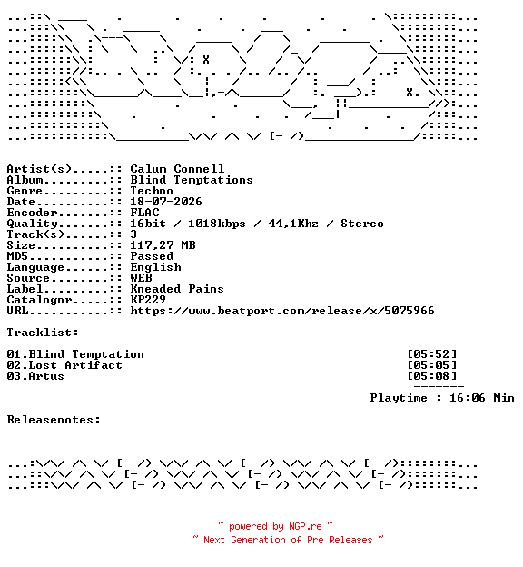 NFO for the release Calum_Connell-Blind_Temptations-KP229-16BIT-WEB-FLAC-2025-WAVED by WAVED