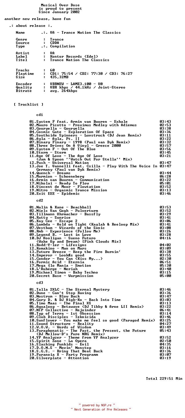 NFO for the release VA_-_Trance_Nation_The_Classics-3CD-2026-MOD by MOD