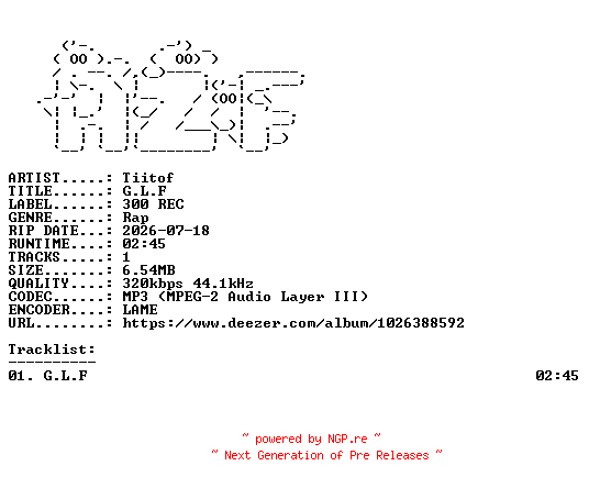NFO for the release Tiitof-G.L.F-SINGLE-WEB-FR-2026-AZF by AZF