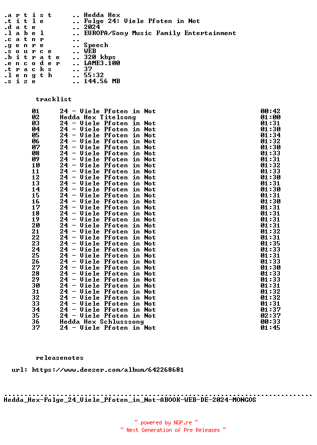 NFO for the release Hedda_Hex-Folge_24_Viele_Pfoten_in_Not-ABOOK-WEB-DE-2024-MONGOS by MONGOS