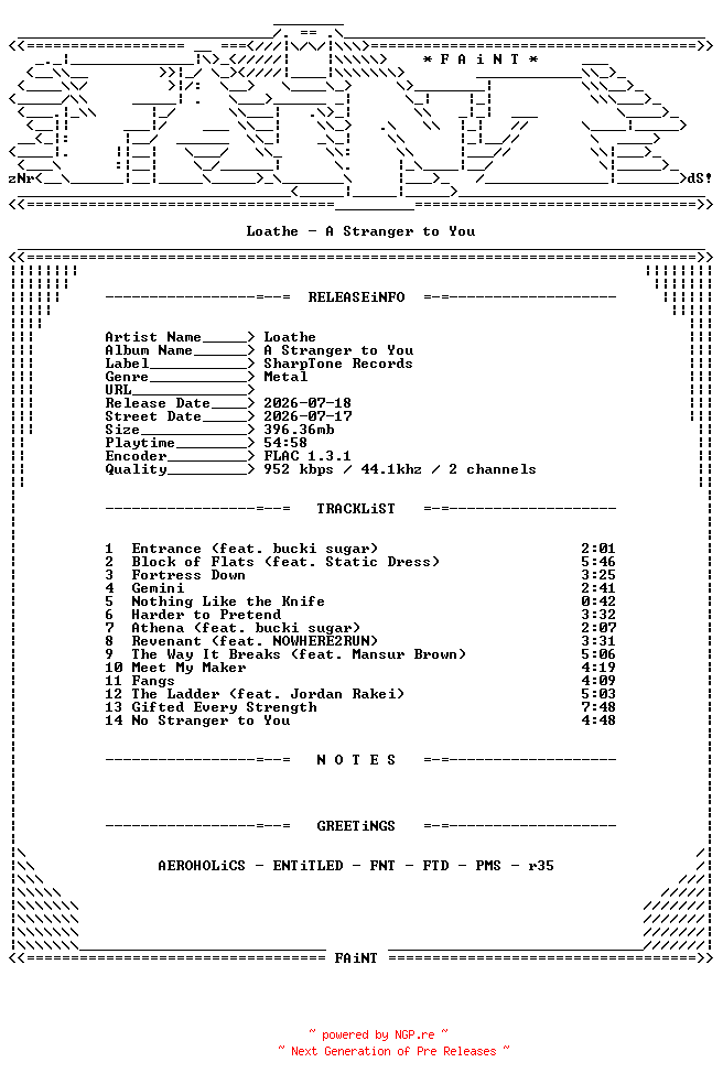 NFO for the release Loathe-A_Stranger_To_You-CD-FLAC-2026-FAiNT by FAiNT