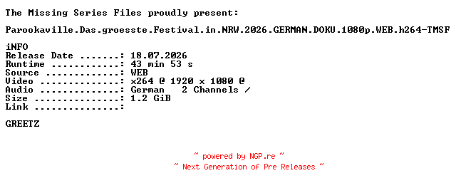 NFO for the release Parookaville.Das.groesste.Festival.in.NRW.2026.GERMAN.DOKU.1080p.WEB.h264-TMSF by TMSF