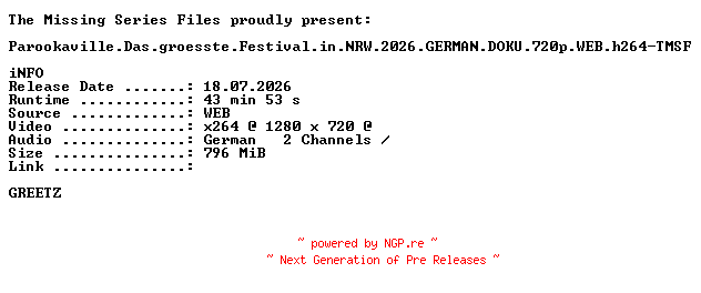 NFO for the release Parookaville.Das.groesste.Festival.in.NRW.2026.GERMAN.DOKU.720p.WEB.h264-TMSF by TMSF