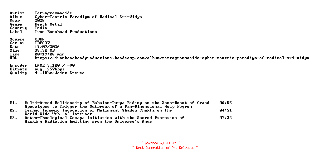 NFO for the release Tetragrammacide-Cyber-Tantric_Paradigm_of_Radical_Sri-Vidya-CDEP-2025-DiTCH by DiTCH
