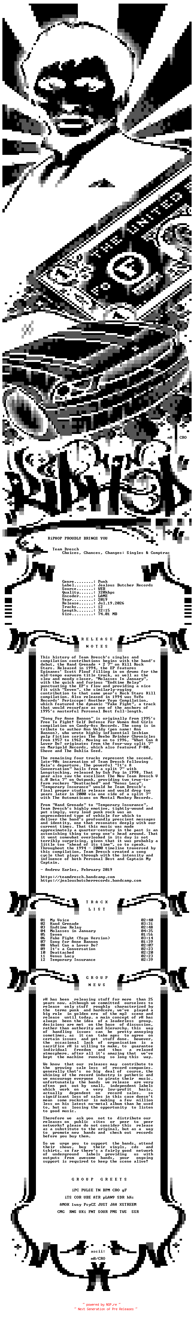 NFO for the release Team_Dresch-Choices_Chances_Changes_Singles_and_Comptracks_1994-2000-WEB-2019-rH_iNT by rH_iNT