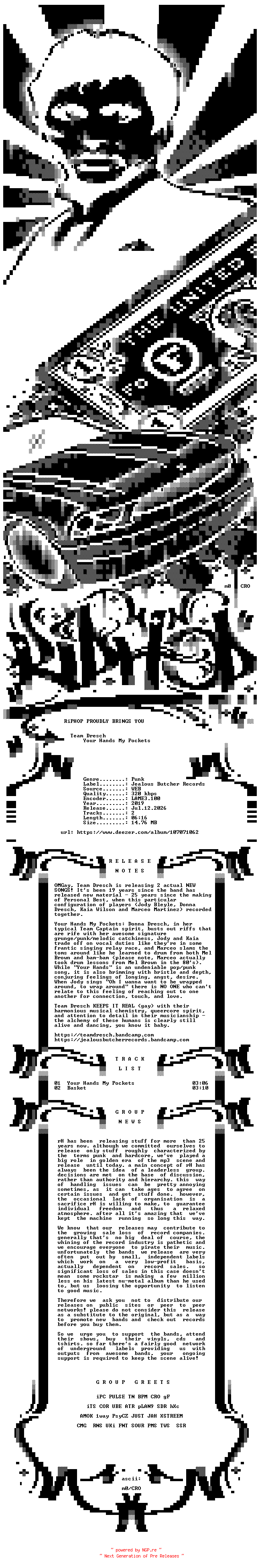 NFO for the release Team_Dresch-Your_Hands_My_Pockets-SINGLE-WEB-2019-rH_iNT by rH_iNT