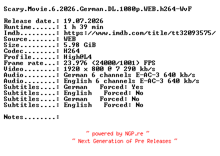 NFO for the release Scary.Movie.6.2026.German.DL.1080p.WEB.h264-WvF by WvF