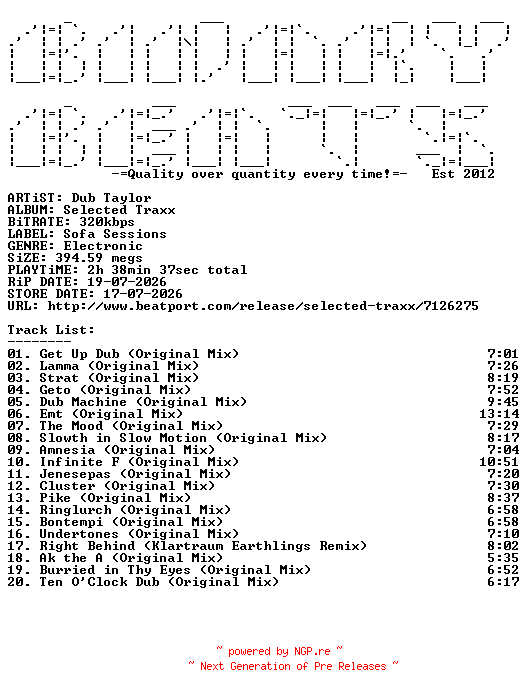 NFO for the release Dub_Taylor-Selected_Traxx-(BODT01)-WEB-2026-BB by BB