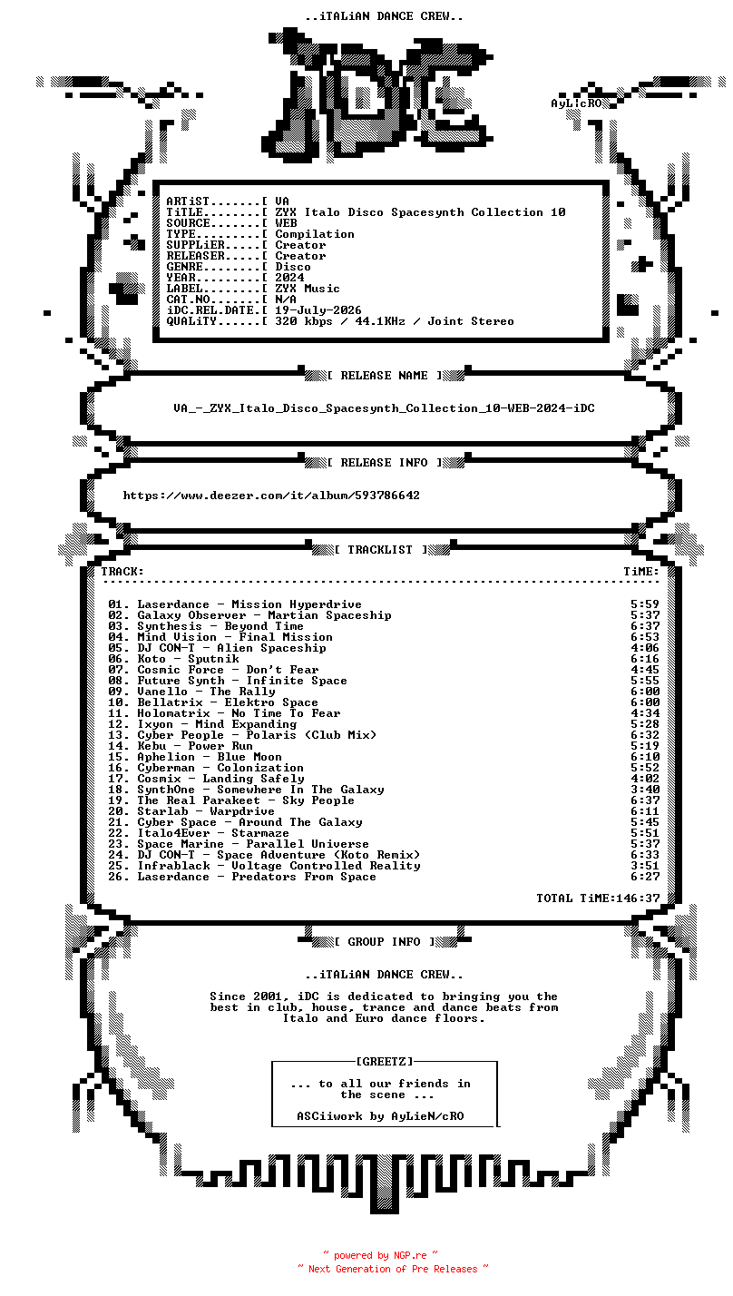 NFO for the release VA_-_ZYX_Italo_Disco_Spacesynth_Collection_10-WEB-2024-iDC by iDC