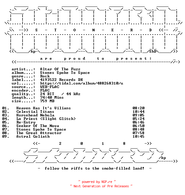 NFO for the release Altar_Of_The_Fuzz-Stones_Spoke_To_Space-24BIT-WEB-FLAC-2026-STONERD by STONERD