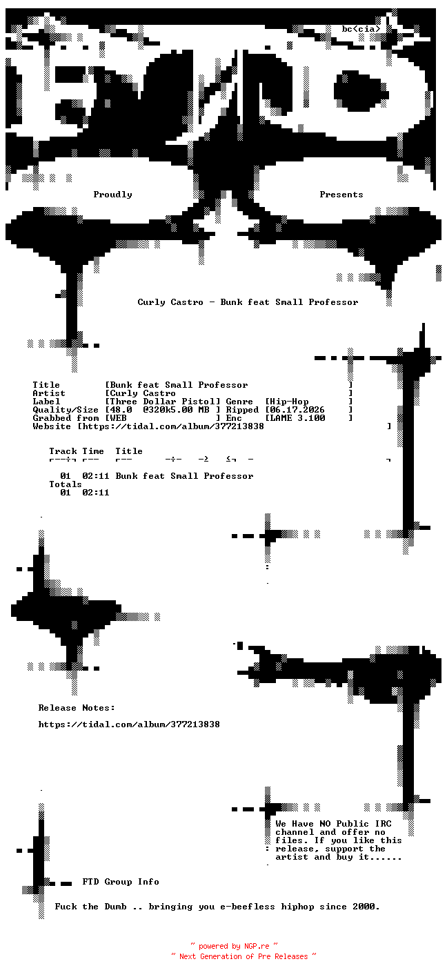 NFO for the release Curly_Castro-Bunk_feat_Small_Professor-SINGLE-WEB-2024-FTD by FTD