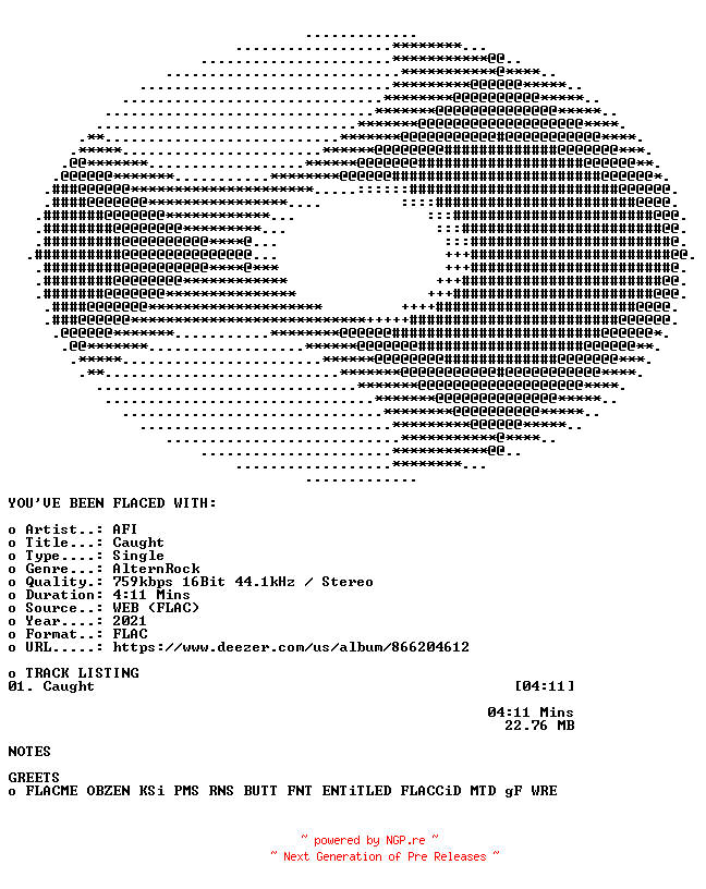 NFO for the release AFI-Caught-SINGLE-16BIT-WEB-FLAC-2021-FLACED by FLACED
