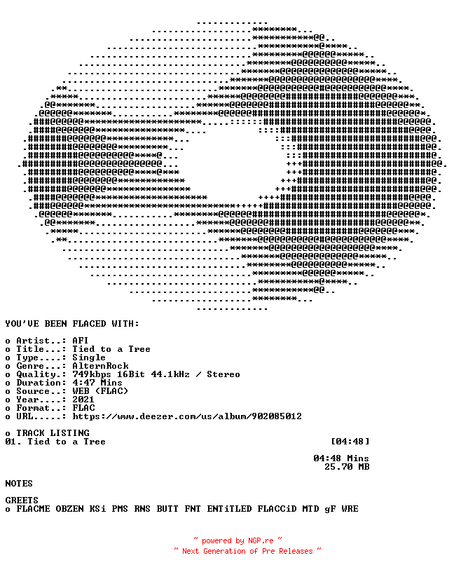 NFO for the release AFI-Tied_to_a_Tree-SINGLE-16BIT-WEB-FLAC-2021-FLACED by FLACED