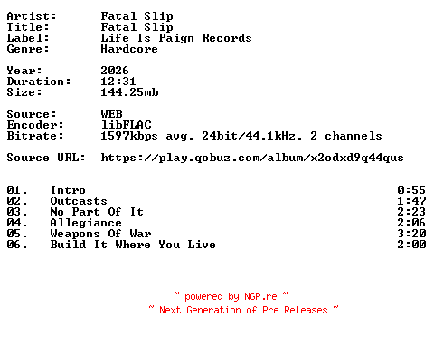 NFO for the release Fatal_Slip-Fatal_Slip-Demo-24BIT-WEB-FLAC-2026-VEXED by VEXED