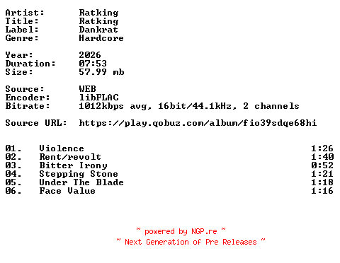 NFO for the release Ratking-Ratking-16BIT-WEB-FLAC-2026-VEXED by VEXED