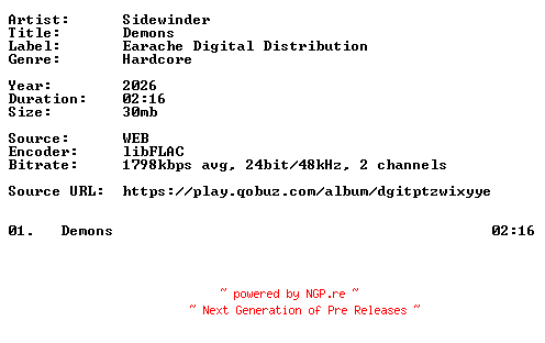 NFO for the release Sidewinder-Demons-Single-24BIT-WEB-FLAC-2026-VEXED by VEXED