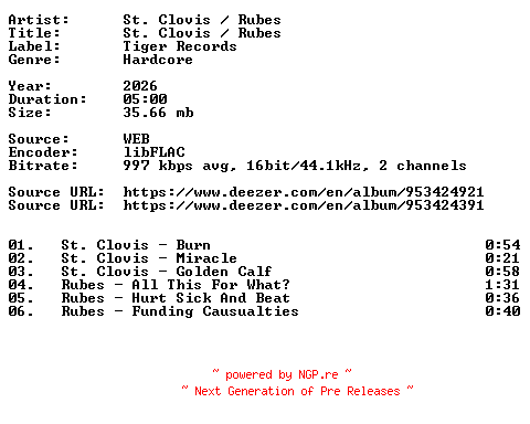 NFO for the release St._Clovis__Rubes-St._Clovis__Rubes-Split-16BIT-WEB-FLAC-2026-VEXED by VEXED