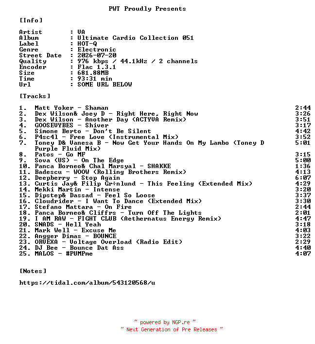 NFO for the release VA-Ultimate_Cardio_Collection_051-16BIT-WEB-FLAC-2026-PWT by PWT