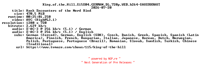 NFO for the release King.of.the.Hill.S15E04.GERMAN.DL.720p.WEB.h264-SAUERKRAUT by SAUERKRAUT