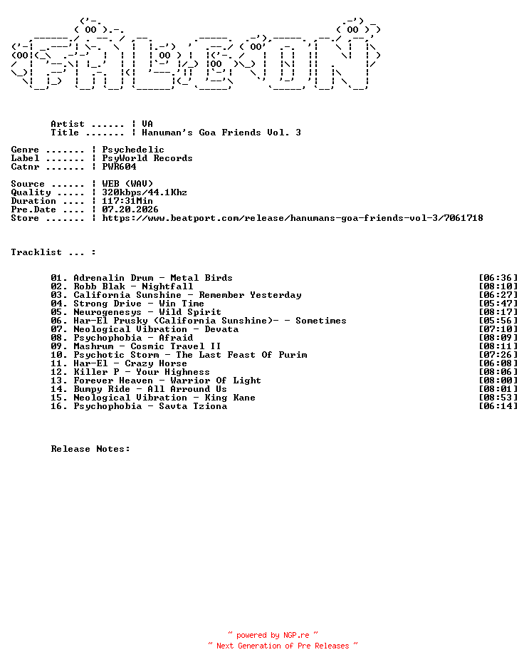 NFO for the release VA-Hanumans_Goa_Friends_Vol._3-(PWR604)-WEB-2026-FALCON by FALCON