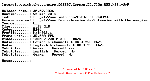 NFO for the release Interview.with.the.Vampire.S03E07.German.DL.720p.WEB.h264-WvF by WvF