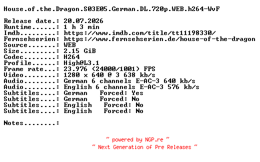 NFO for the release House.of.the.Dragon.S03E05.German.DL.720p.WEB.h264-WvF by WvF