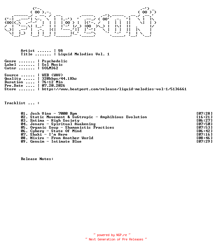 NFO for the release VA-Liquid_Melodies_Vol._1-(SOLM362)-WEB-2025-FALCON by FALCON