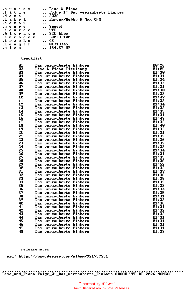 NFO for the release Lisa_und_Fiona-Folge_01_Das_verzauberte_Einhorn-ABOOK-WEB-DE-2026-MONGOS by MONGOS