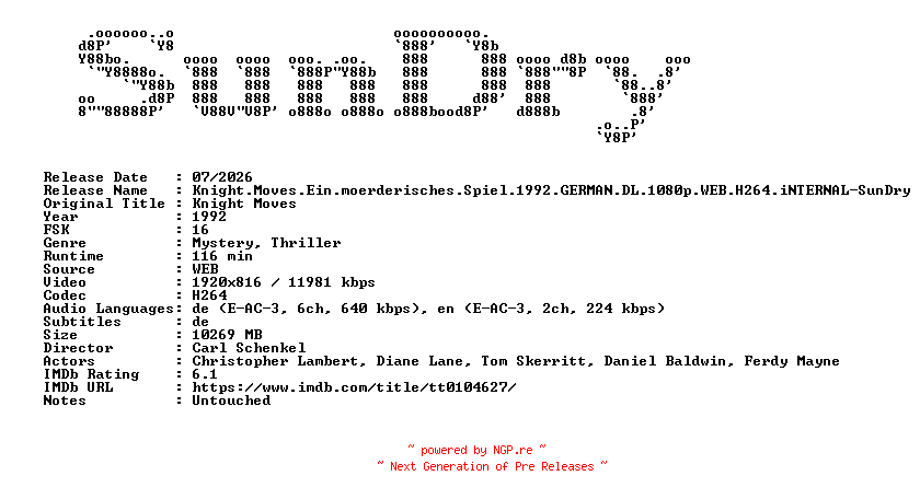 NFO for the release Knight.Moves.Ein.moerderisches.Spiel.1992.GERMAN.DL.1080p.WEB.H264.iNTERNAL-SunDry by SunDry