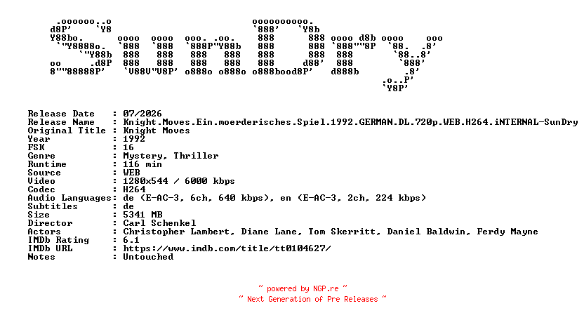 NFO for the release Knight.Moves.Ein.moerderisches.Spiel.1992.GERMAN.DL.720p.WEB.H264.iNTERNAL-SunDry by SunDry