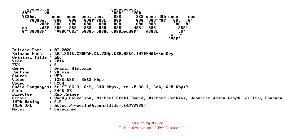 NFO for the release LBJ.2016.GERMAN.DL.720p.WEB.H264.iNTERNAL-SunDry by SunDry